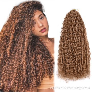 Wholesale Silky 24Inch Ombre Red Brown Long Wavy Water Deep Wave Braids Kinky Curly Crochet Braiding Synthetic Hair Extensions